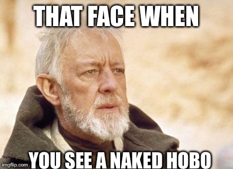 Obi Wan Kenobi Meme | THAT FACE WHEN YOU SEE A NAKED HOBO | image tagged in memes,obi wan kenobi | made w/ Imgflip meme maker