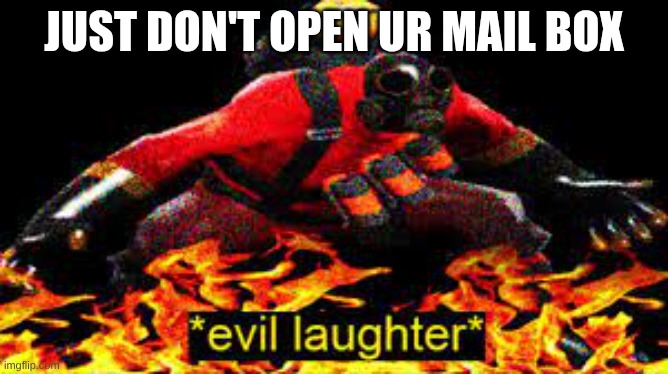 *evil laughter* | JUST DON'T OPEN UR MAIL BOX | image tagged in evil laughter | made w/ Imgflip meme maker