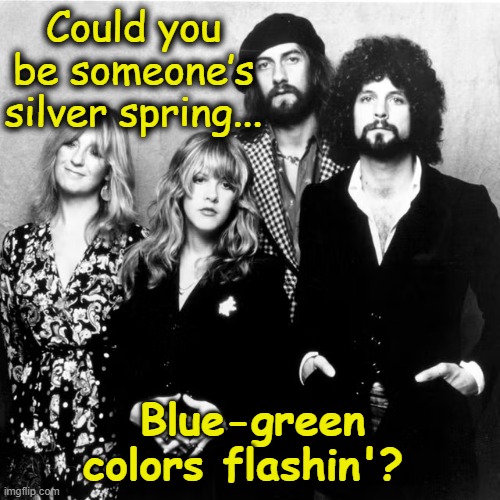 Silver Spring | Could you be someone’s silver spring... Blue-green colors flashin'? | image tagged in classic rock,rock music,music meme,back in my day,good memes,1970's | made w/ Imgflip meme maker