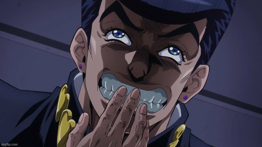JoJo's Bizarre Adventure Josuke laughing | image tagged in jojo's bizarre adventure josuke laughing | made w/ Imgflip meme maker