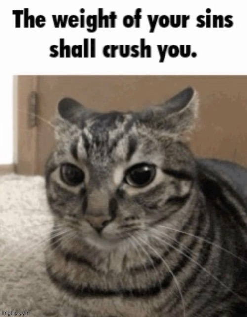 the weight of your sins shall crush you | image tagged in the weight of your sins shall crush you | made w/ Imgflip meme maker