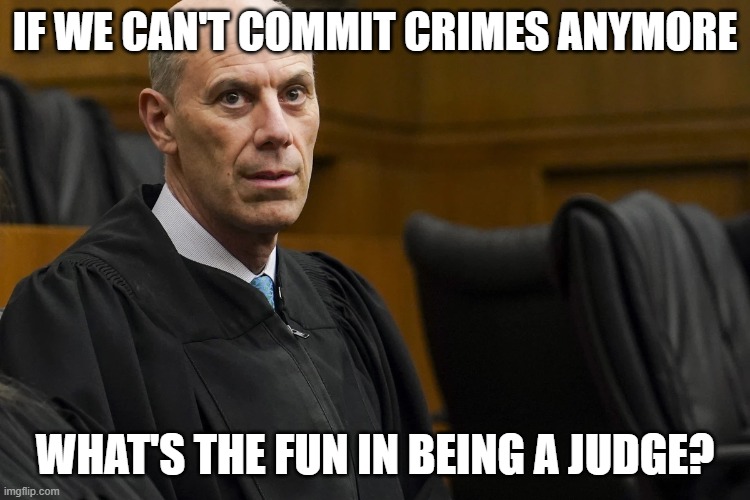 Lunatic Activist Judge James “Jeb” Boasberg | IF WE CAN'T COMMIT CRIMES ANYMORE WHAT'S THE FUN IN BEING A JUDGE? | image tagged in lunatic activist judge james jeb boasberg | made w/ Imgflip meme maker