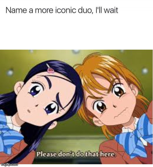 Name a more iconic duo... | image tagged in name a more iconic duo i'll wait | made w/ Imgflip meme maker