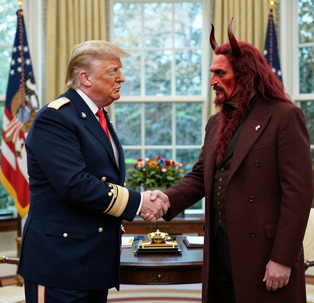 Donald Trump shaking hands with Satan in Oval Office Blank Meme Template