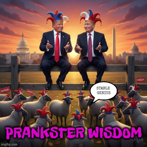 PRANKSTER WISDOM | STABLE
 GENIUS; PRANKSTER WISDOM | image tagged in cowboy wisdom,cowboy father and son,trump,putin,maga,prankster | made w/ Imgflip meme maker