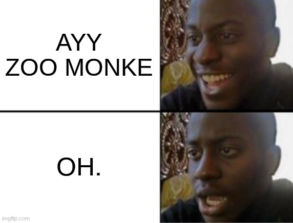 Oh yeah! Oh no... | AYY ZOO MONKE OH. | image tagged in oh yeah oh no | made w/ Imgflip meme maker
