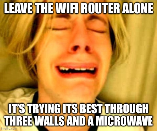 LEAVE THE WIFI ROUTER ALONE; IT’S TRYING ITS BEST THROUGH THREE WALLS AND A MICROWAVE | LEAVE THE WIFI ROUTER ALONE; IT’S TRYING ITS BEST THROUGH THREE WALLS AND A MICROWAVE | image tagged in leave britney alone,wifi,wifi drops,hey internet,microwave,walls | made w/ Imgflip meme maker