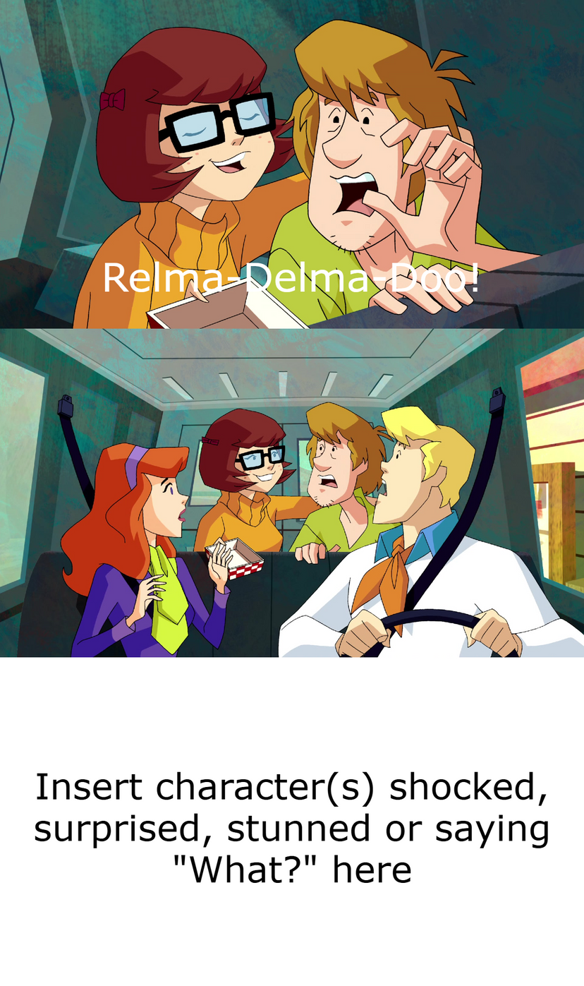 Who reacts to Velma imitating Scooby? Blank Meme Template