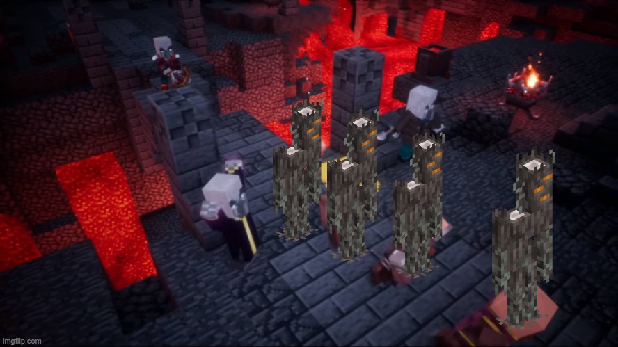 Minecraft Dungeons Evoker Attacking Villagers | image tagged in minecraft dungeons evoker attacking villagers | made w/ Imgflip meme maker