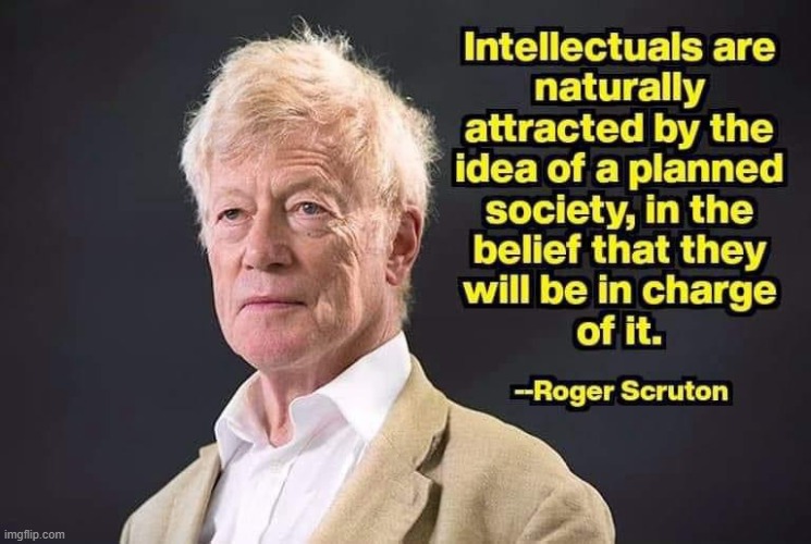 Intellectuals like planned societies b/c they believe they'll be in charge of it at some point | image tagged in power,society,roger scruton,western civilization | made w/ Imgflip meme maker