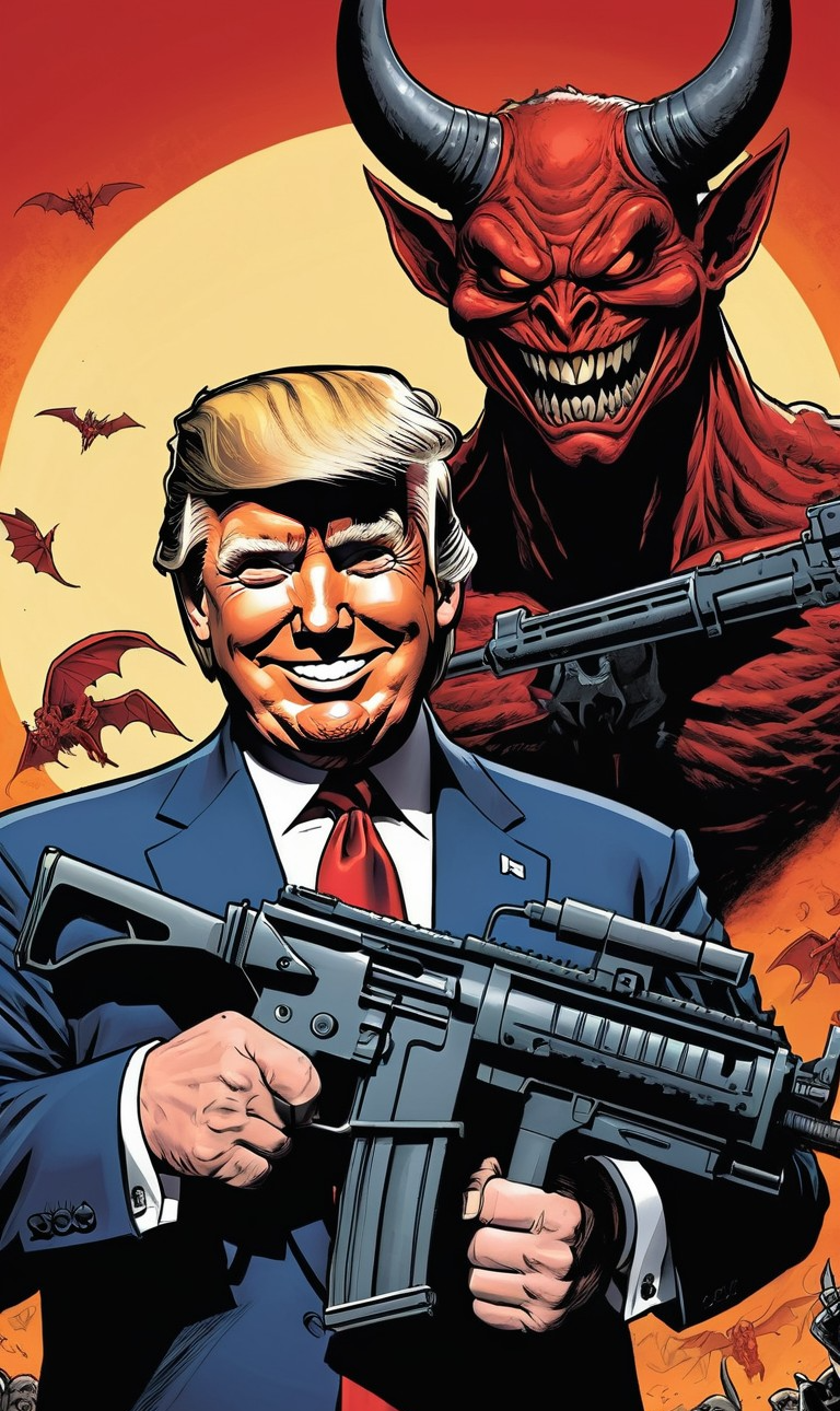 Donald Trump and Satan with machine guns Blank Meme Template