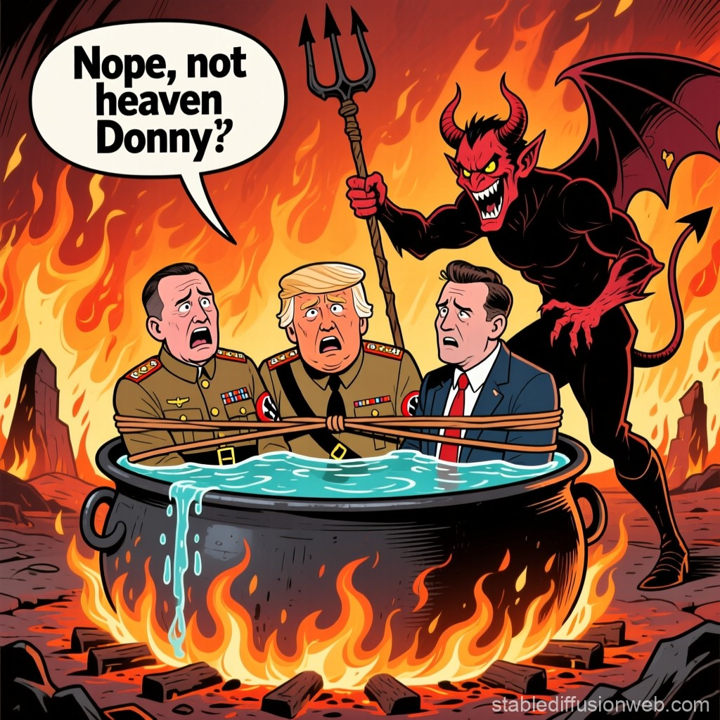 Donald Trump burning in Hell with Satan Blank Meme Template