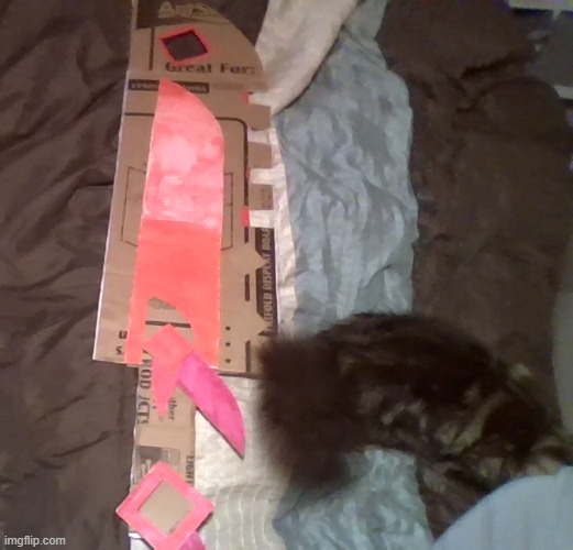 i made a rlly big cardboard greatsword for no reason. my dad says im creative! :D | made w/ Imgflip meme maker