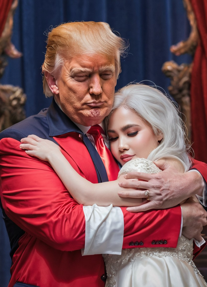 Donald Trump cuddling with a  young girl Blank Meme Template