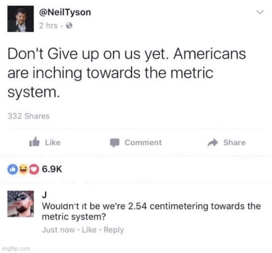 Give them an inch | image tagged in inch,metric,centimetre,usa,america | made w/ Imgflip meme maker