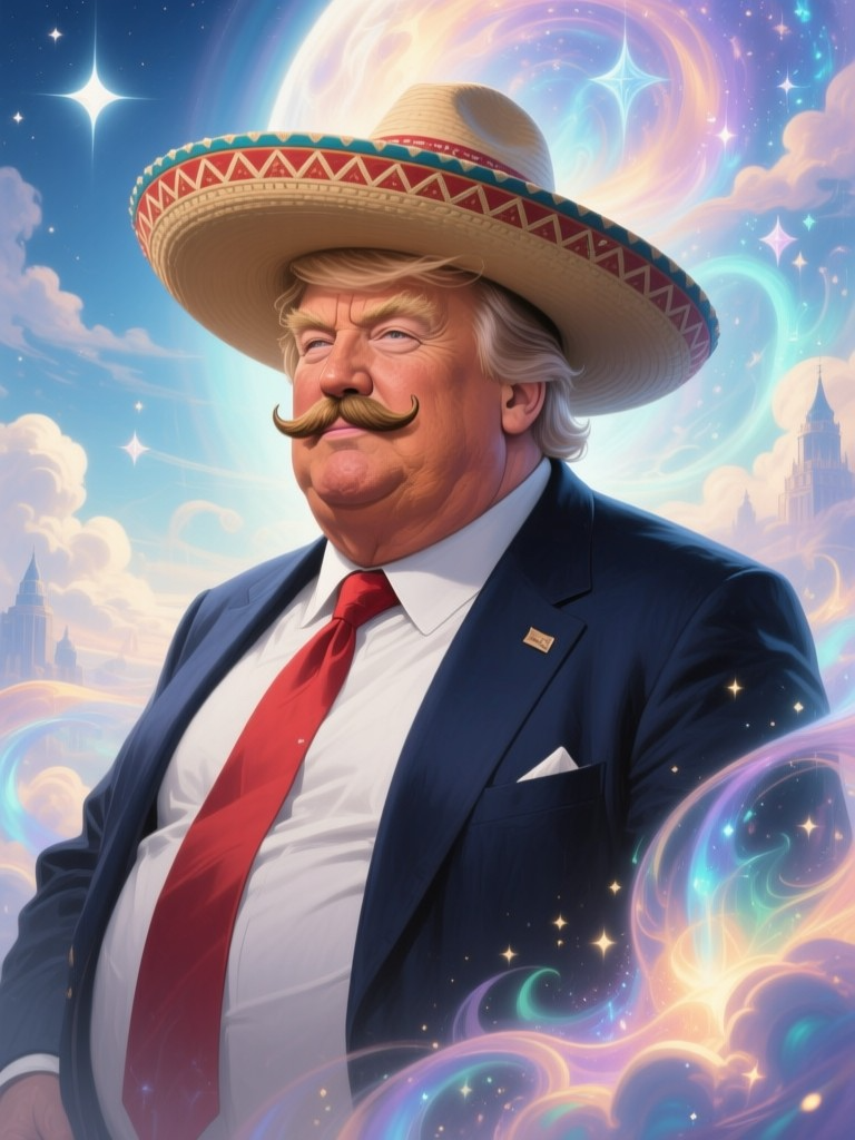 Obese Donald Trump with sombrero and mustache Blank Meme Template