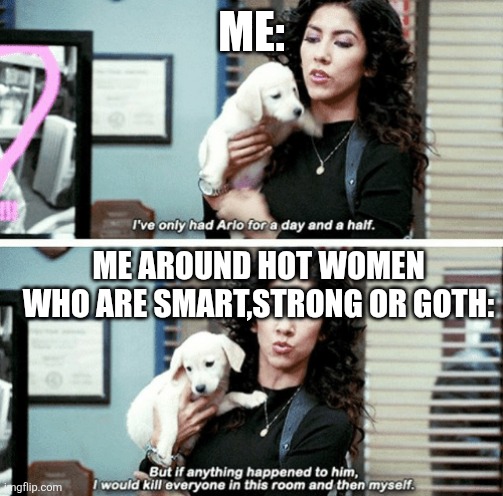 Women are hot | ME:; ME AROUND HOT WOMEN WHO ARE SMART,STRONG OR GOTH: | image tagged in i've only had arlo | made w/ Imgflip meme maker