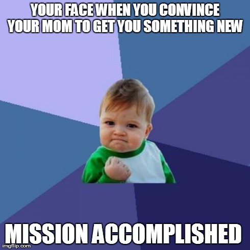 Success Kid Meme | YOUR FACE WHEN YOU CONVINCE YOUR MOM TO GET YOU SOMETHING NEW  MISSION ACCOMPLISHED | image tagged in memes,success kid | made w/ Imgflip meme maker