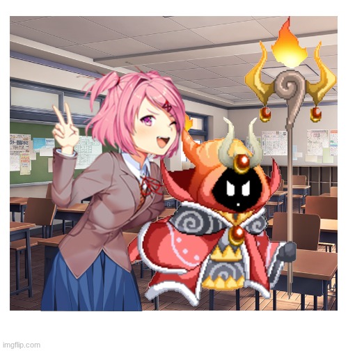 Natsuki with her Flame Creator | image tagged in doki doki literature club,prodigy,natsuki,ddlc,fire,explosion | made w/ Imgflip meme maker