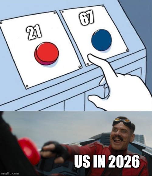 Robotnik Button | 67; 21; US IN 2026 | image tagged in robotnik button,21,67,memes,2026 | made w/ Imgflip meme maker