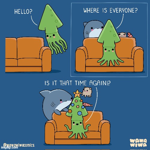 image tagged in squid,shark,octopus,fish,christmas,christmas tree | made w/ Imgflip meme maker
