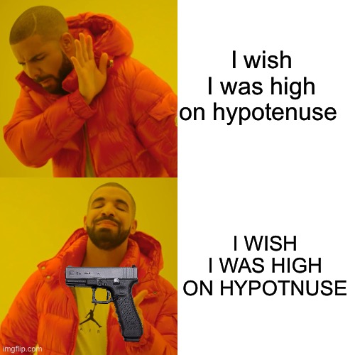 Drake Hotline Bling | I wish I was high on hypotenuse; I WISH I WAS HIGH ON HYPOTNUSE | image tagged in memes,drake hotline bling | made w/ Imgflip meme maker