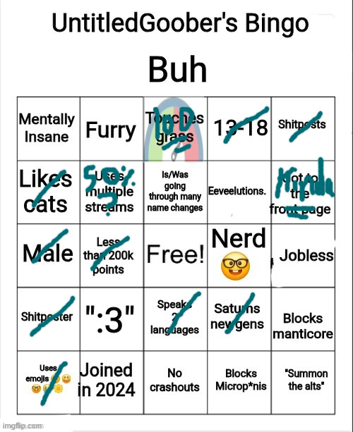 UntitledGoober's Bingo | image tagged in untitledgoober's bingo | made w/ Imgflip meme maker
