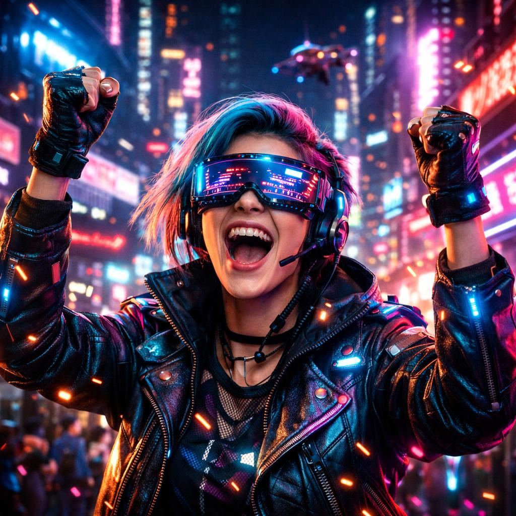 excited cyberpunk girl Blank Meme Template