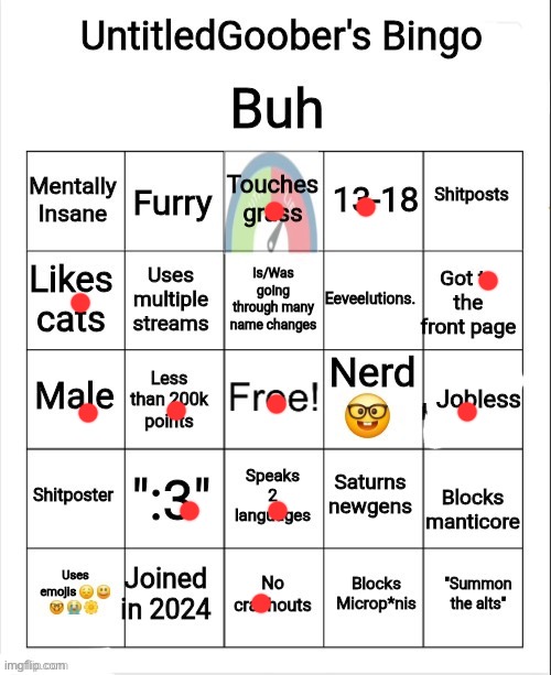 Am I a nerd because if I am I have a bingo | image tagged in untitledgoober's bingo | made w/ Imgflip meme maker