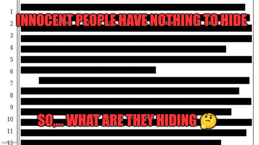 Innocent people? | INNOCENT PEOPLE HAVE NOTHING TO HIDE; SO,... WHAT ARE THEY HIDING 🤔 | image tagged in trump,gop,maga,nazis,fascists,jeffrey epstein | made w/ Imgflip meme maker