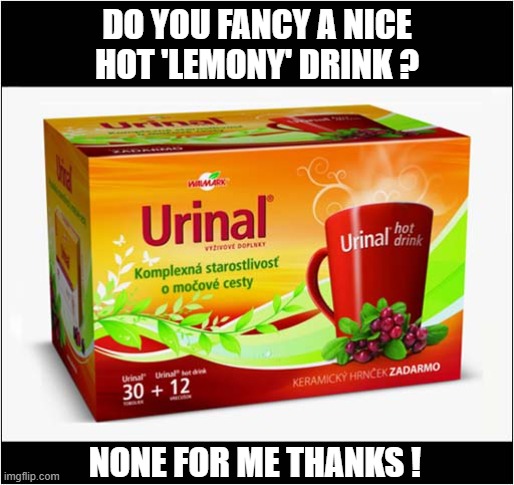 What Do We Have Here ? | DO YOU FANCY A NICE HOT 'LEMONY' DRINK ? NONE FOR ME THANKS ! | image tagged in foreign,urinal,drink,no thanks | made w/ Imgflip meme maker