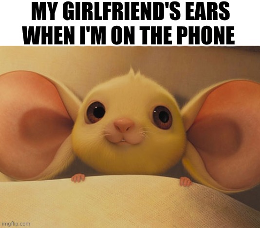 My Girlfriend's Ears When I'm On The Phone | MY GIRLFRIEND'S EARS WHEN I'M ON THE PHONE | image tagged in chrisjoines1 | made w/ Imgflip meme maker