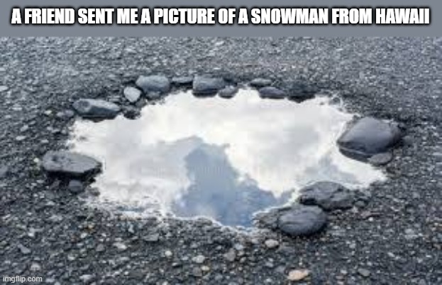 A friend sent me a picture of a snowman from Hawaii !!   --  funny  -- | A FRIEND SENT ME A PICTURE OF A SNOWMAN FROM HAWAII | image tagged in funny,humor,snowman,merry christmas,hawaii,christmas | made w/ Imgflip meme maker