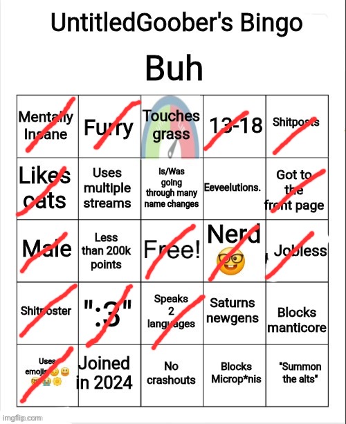 What the fuck is grass? Is ts some western propaganda | image tagged in untitledgoober's bingo | made w/ Imgflip meme maker