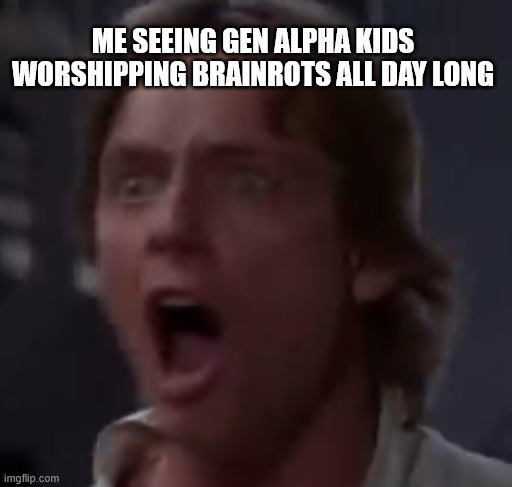Luke Skywalker shocked | ME SEEING GEN ALPHA KIDS WORSHIPPING BRAINROTS ALL DAY LONG | image tagged in luke skywalker shocked,memes,funny,luke skywalker,shocked | made w/ Imgflip meme maker