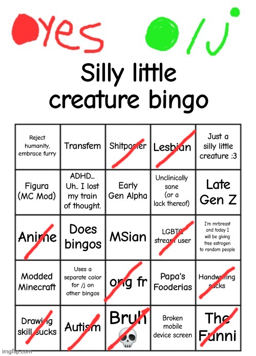 lol300's silly little creature bingo | image tagged in lol300's silly little creature bingo | made w/ Imgflip meme maker