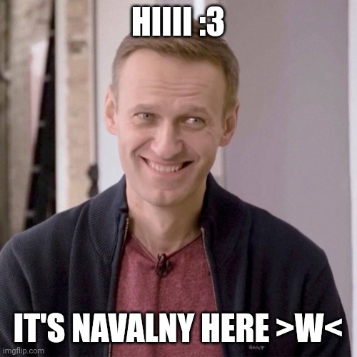 Navalny is back | HIIII :3; IT'S NAVALNY HERE >W< | image tagged in navalny smiling,navalny,russia,memes,cute,liberalism | made w/ Imgflip meme maker