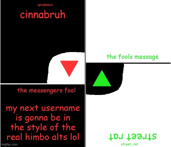 street rat n cinnabruh announcement | my next username is gonna be in the style of the real himbo alts lol | image tagged in street rat n cinnabruh announcement | made w/ Imgflip meme maker