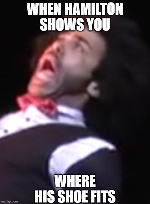Where the shoe fits | WHEN HAMILTON SHOWS YOU; WHERE HIS SHOE FITS | image tagged in where the shoe fits | made w/ Imgflip meme maker