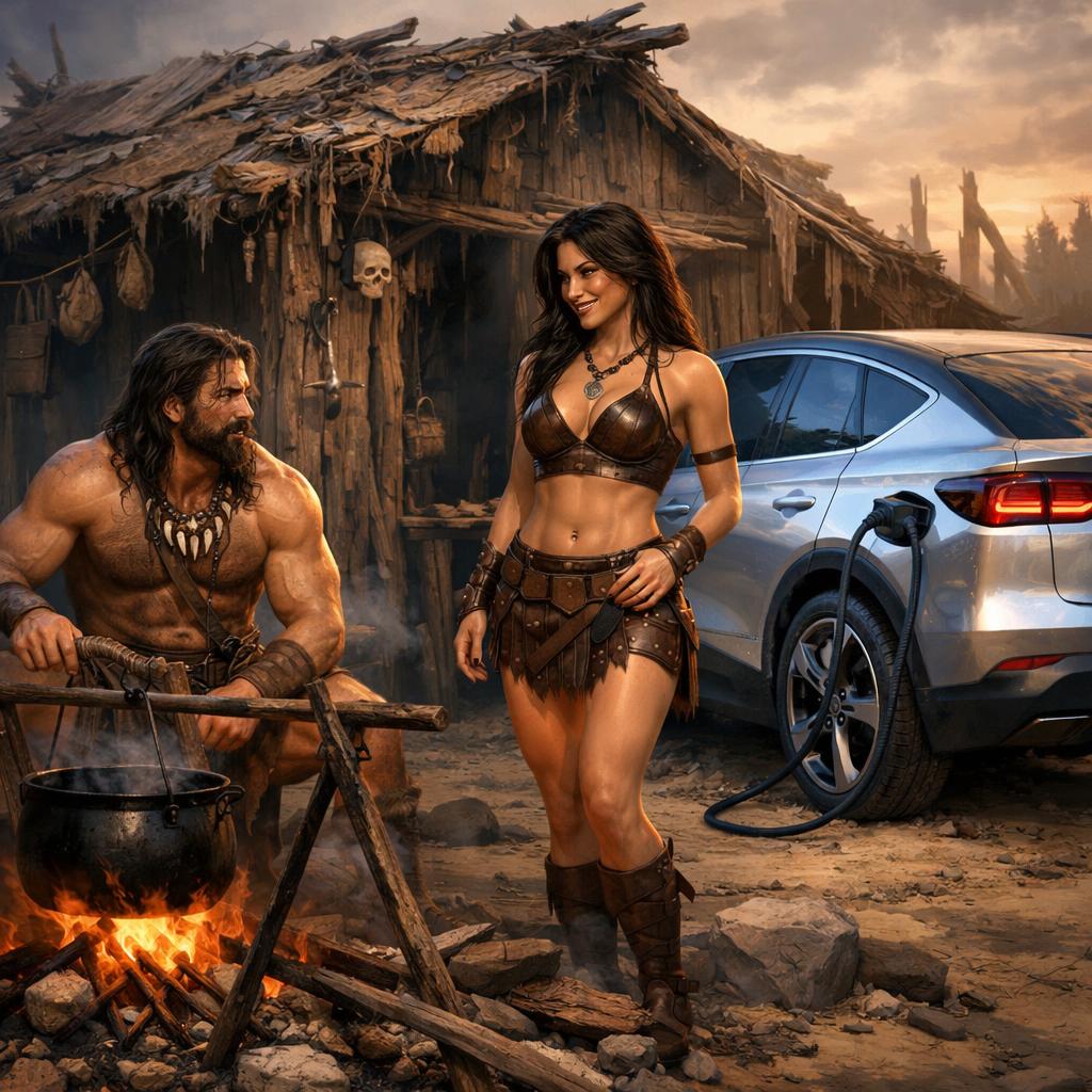 High Quality A man in leather loin cloth and a woman leather halter top and l Blank Meme Template