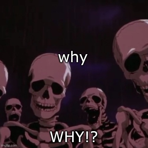 roasting skeletons | why WHY!? | image tagged in roasting skeletons | made w/ Imgflip meme maker