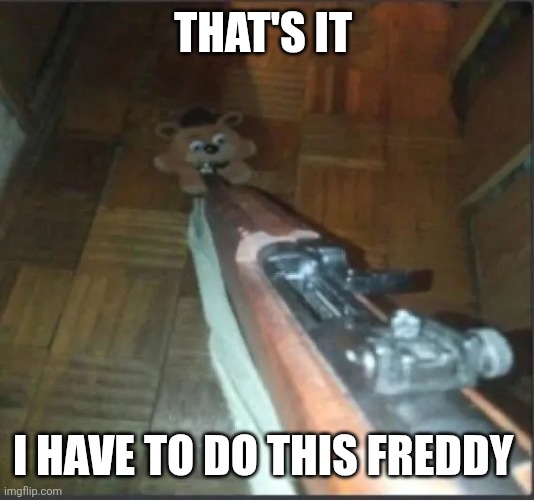 Gun pointing at freddy | THAT'S IT; I HAVE TO DO THIS FREDDY | image tagged in gun pointing at freddy | made w/ Imgflip meme maker