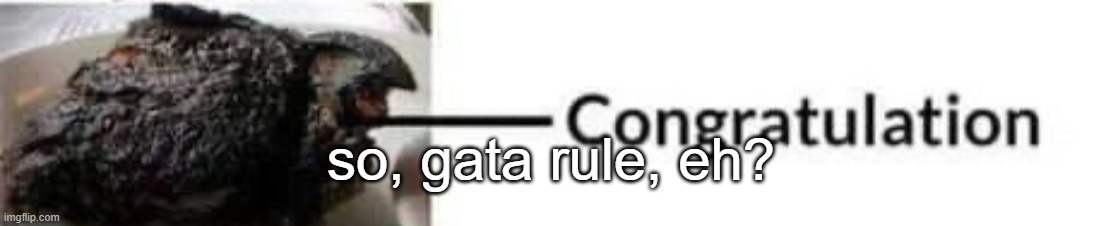 congratulations | so, gata rule, eh? | image tagged in congratulations | made w/ Imgflip meme maker