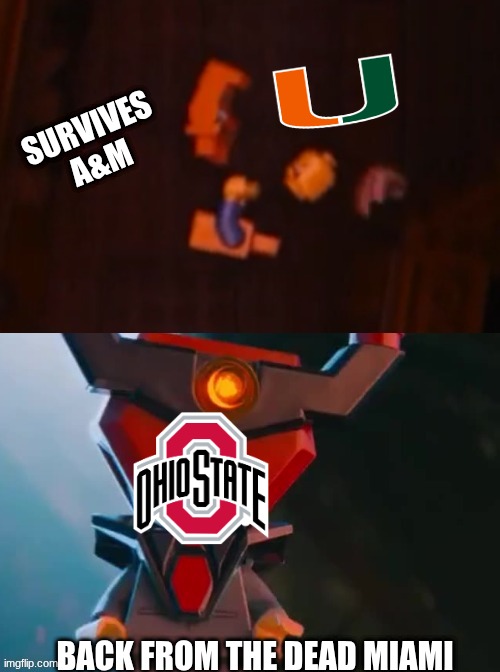 Ohio State Miami meme | SURVIVES A&M; BACK FROM THE DEAD MIAMI | image tagged in memes,college football,ohio state buckeyes,miami,football,sports | made w/ Imgflip meme maker