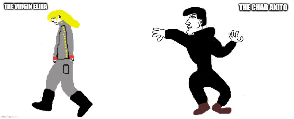 Virgin vs Chad | THE CHAD AKITO; THE VIRGIN ELINA | image tagged in virgin vs chad | made w/ Imgflip meme maker