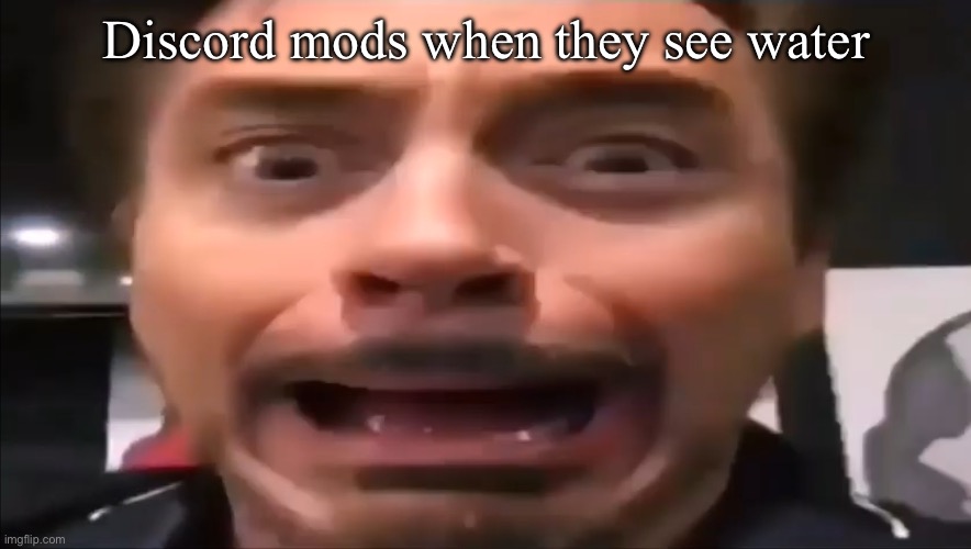 Robert Downey Jr Screaming | Discord mods when they see water | image tagged in robert downey jr screaming | made w/ Imgflip meme maker