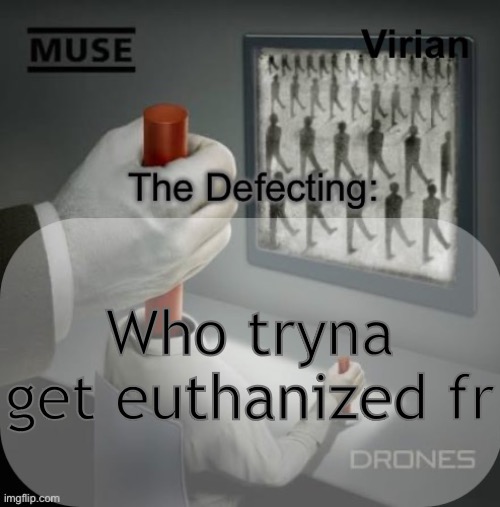 Virian Drones temp | Who tryna get euthanized fr | image tagged in virian drones temp | made w/ Imgflip meme maker
