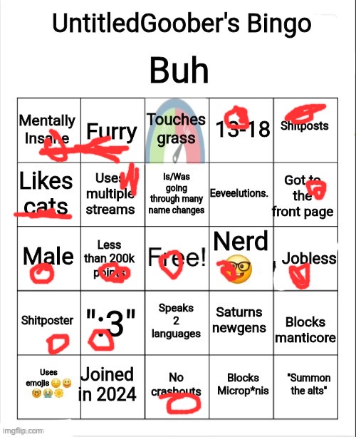 UntitledGoober's Bingo | image tagged in untitledgoober's bingo,bingo | made w/ Imgflip meme maker