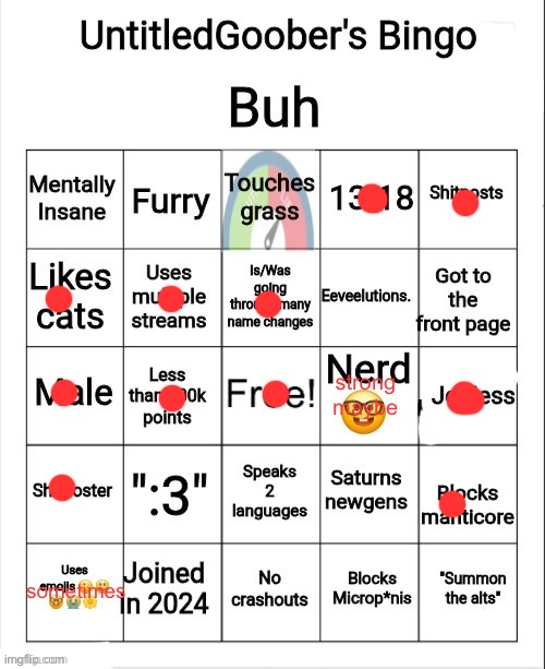 UntitledGoober's Bingo | strong maybe; sometimes | image tagged in untitledgoober's bingo | made w/ Imgflip meme maker