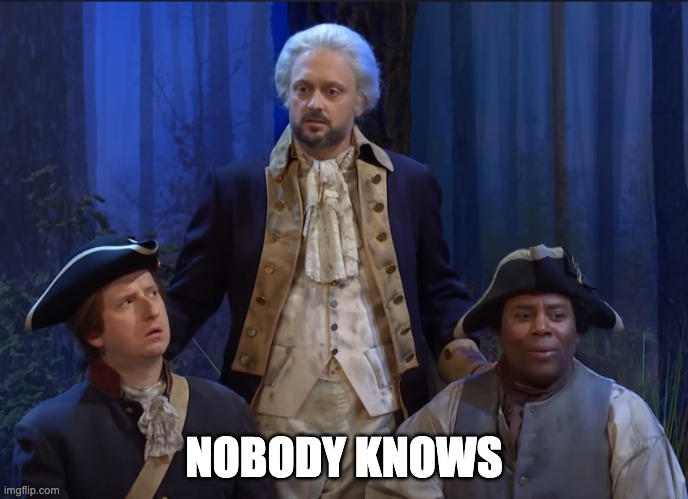SNL George Washington Nobody Knows | NOBODY KNOWS | image tagged in snl george washington nobody knows | made w/ Imgflip meme maker